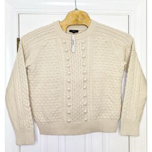 J Crew Women's Pointelle‎ Popcorn Cable Knit Pullover Sweater Ivory Large New